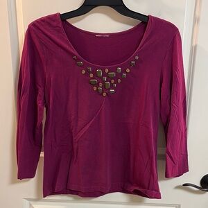 RUBY RD. Petite Women’s Jeweled 3/4 Length Blouse
